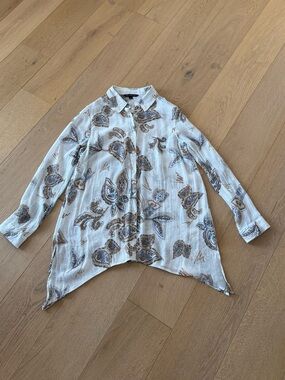 Zac & Rachel Boho Paisley Asymmetrical Hem Top Large